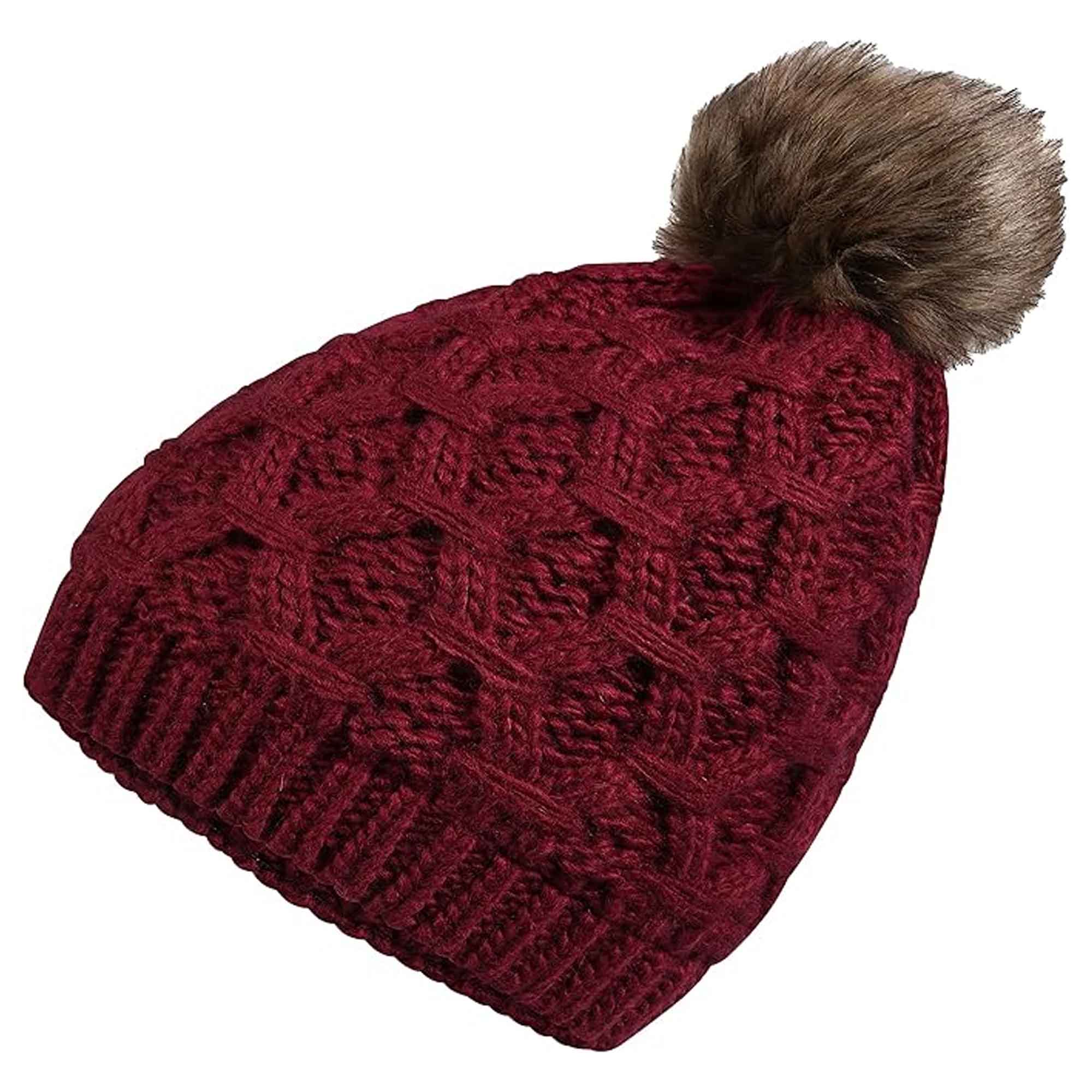 Women's Waterproof Thinsulate Insulated Chunky Beanie Hat With Pom Pom Cable