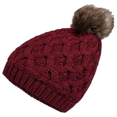 Women's Waterproof Thinsulate Insulated Chunky Beanie Hat With Pom Pom Cable