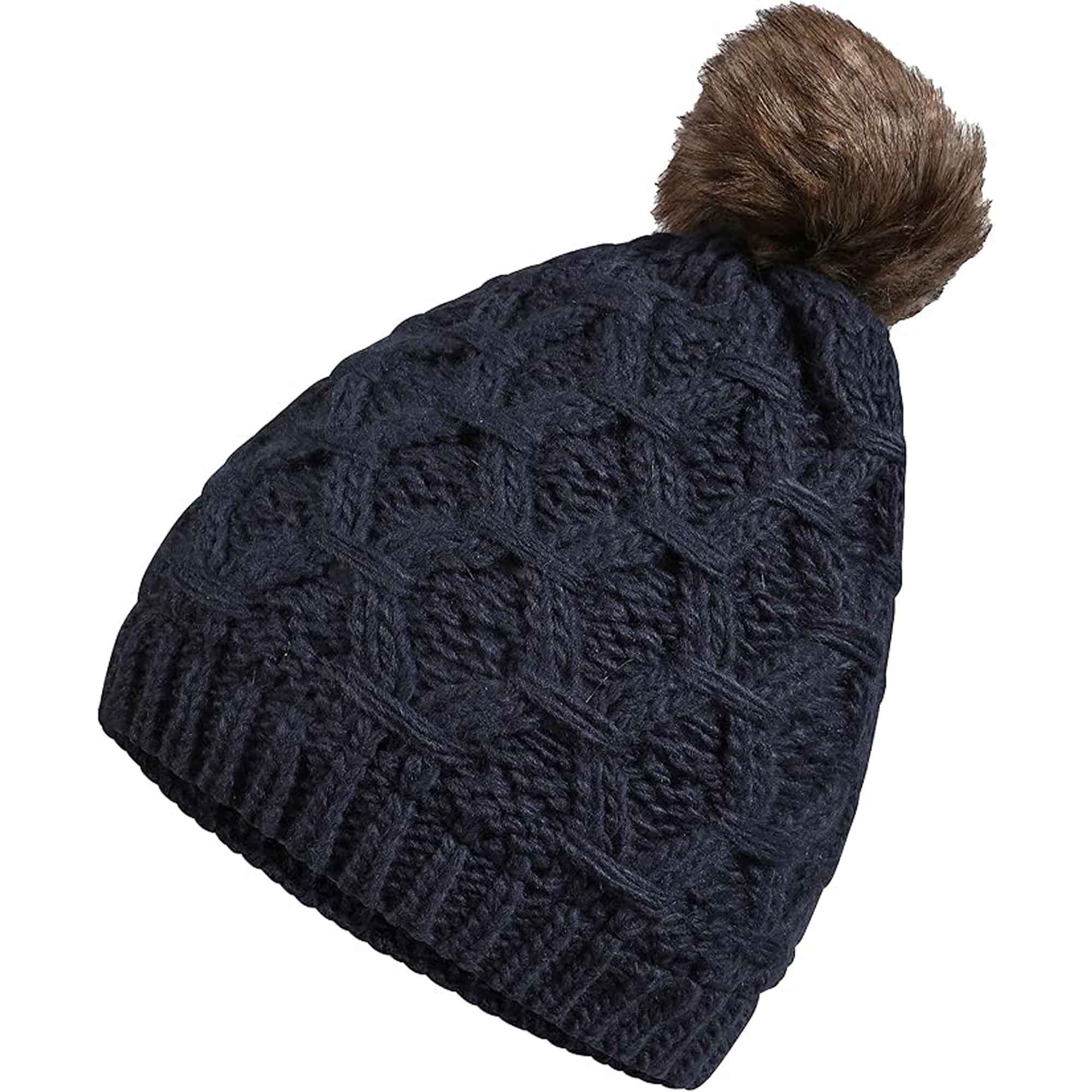Women's Waterproof Thinsulate Insulated Chunky Beanie Hat With Pom Pom Cable