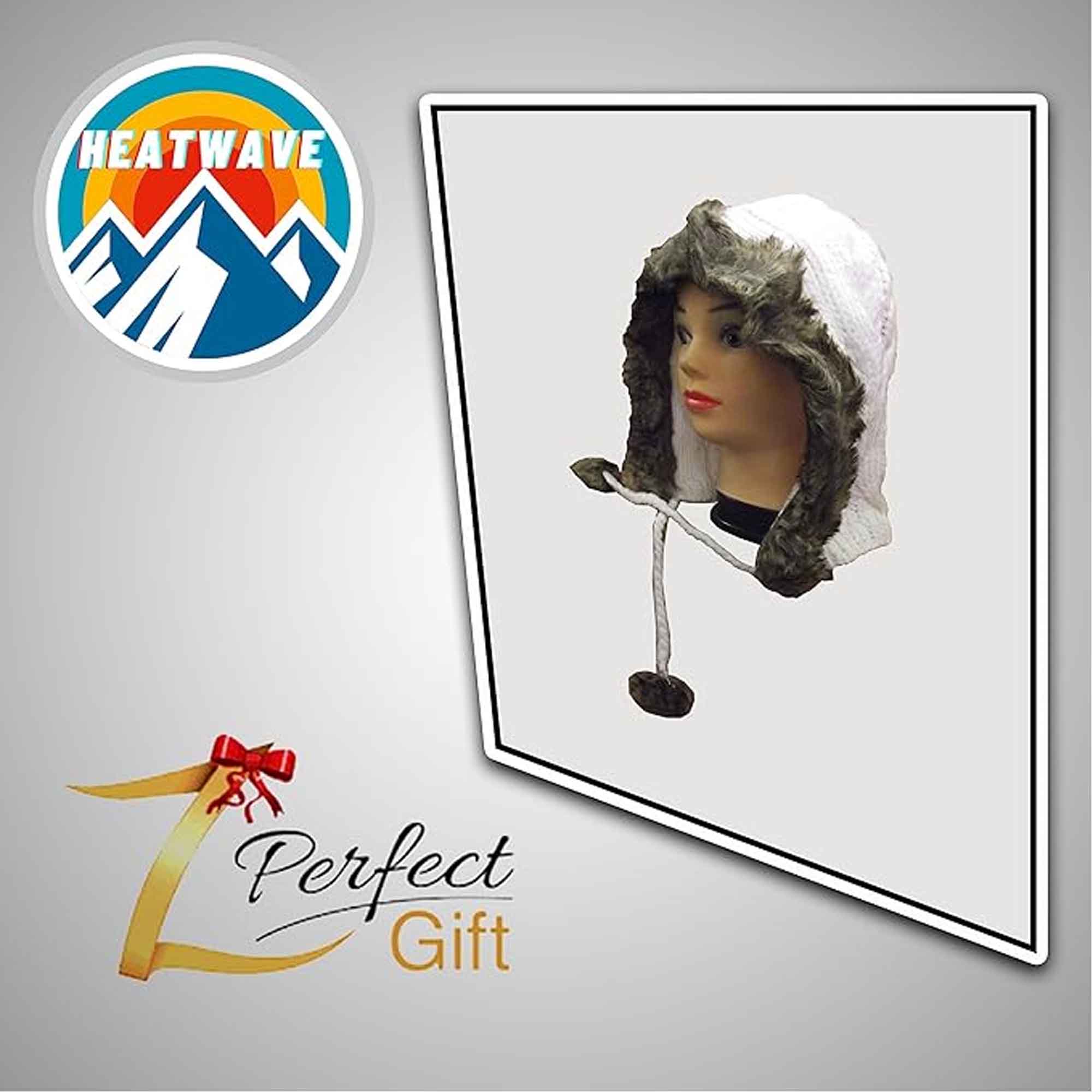 Women's Winter Chunky Knit Hood Hat With Faux Fur Trim And Pom Poms
