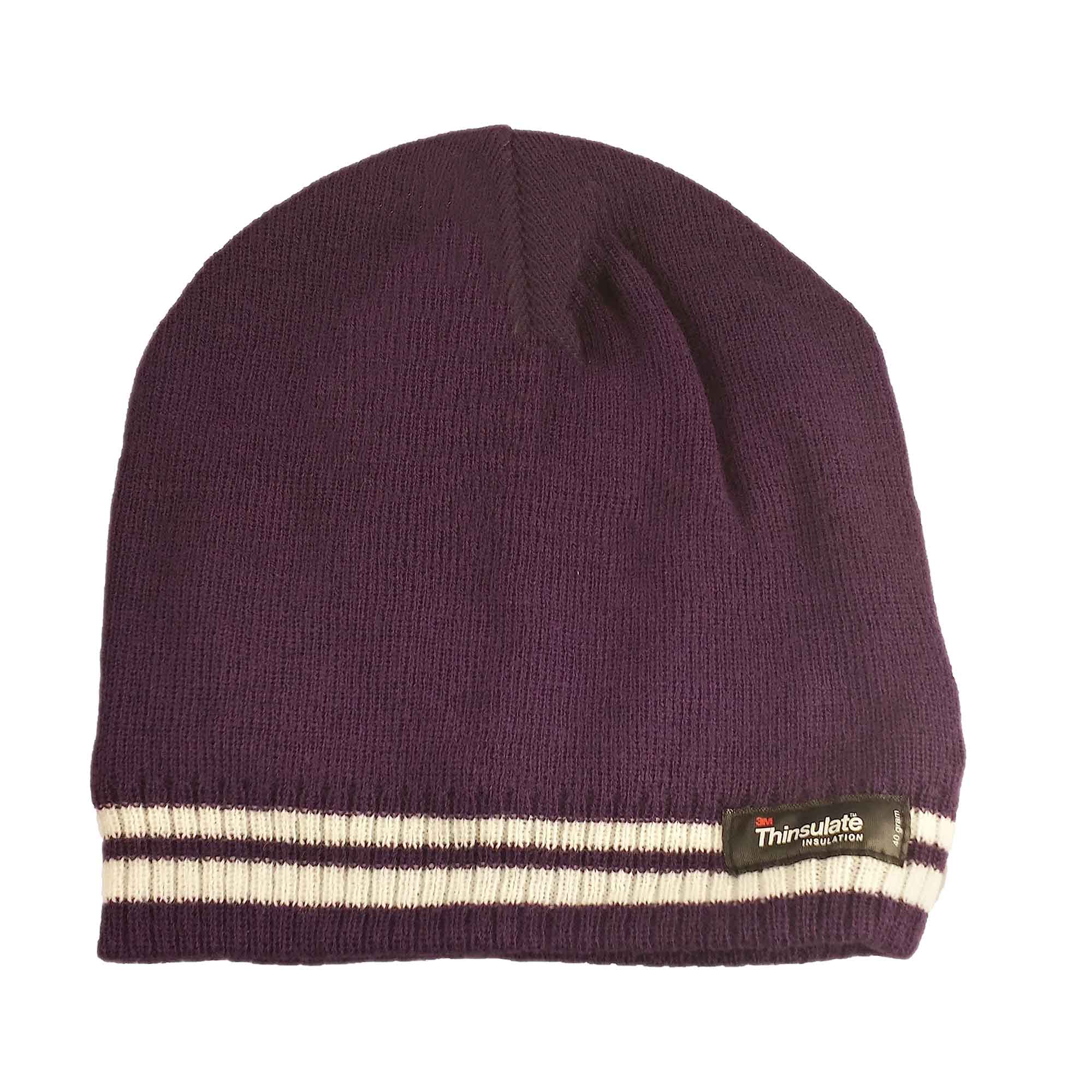 Women's Thermal Beanie Hat With 3M Thinsulate Insulation Stripe Design Acrylic Winter
