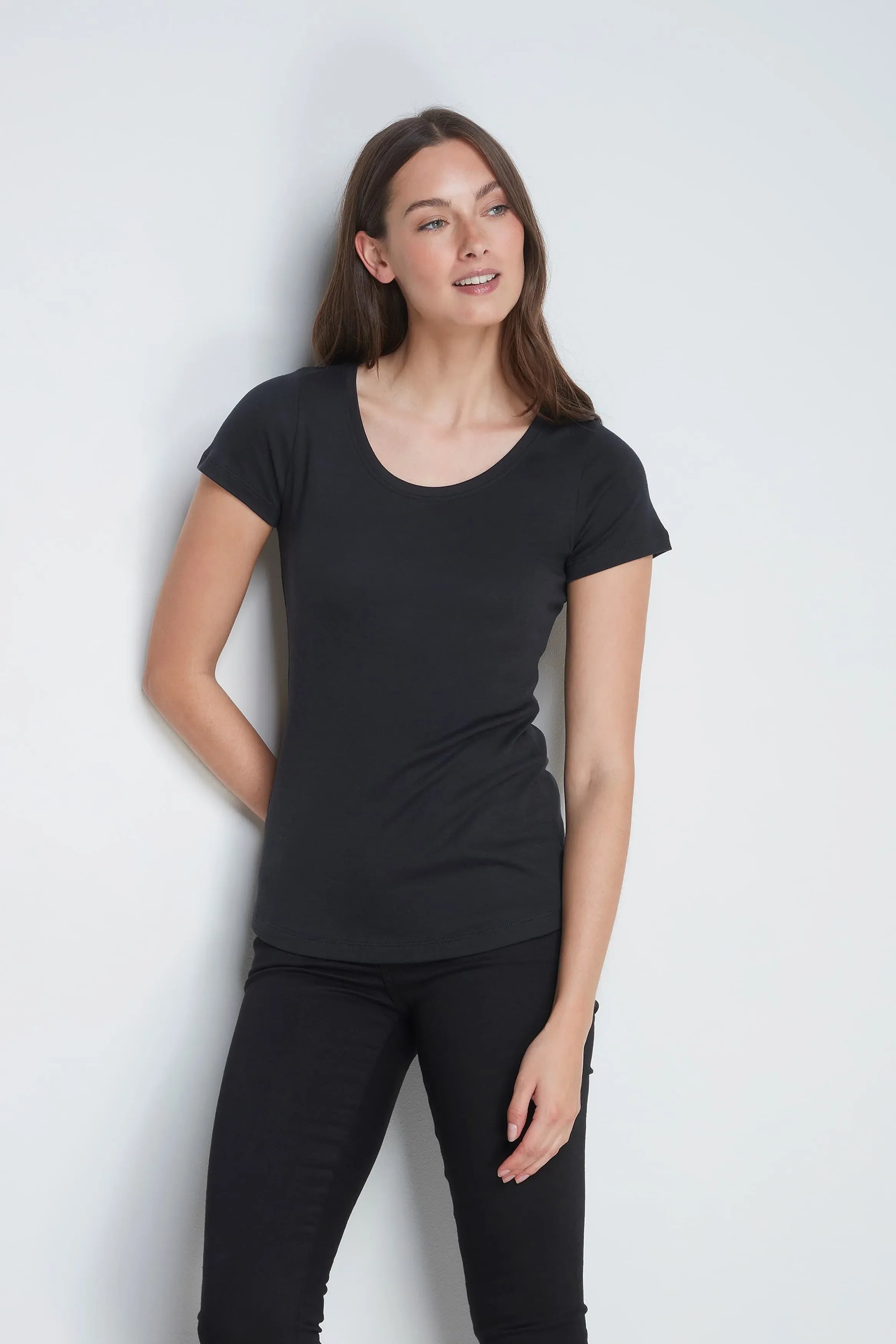 Women's Scoop Neck T-Shirt – Cotton Modal, UK 6-18, Made in Portugal